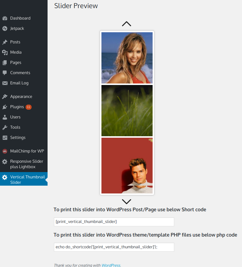 Single thumbnail slider